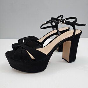 Schutz Keefa Platform Block Heel Womens 10 Black Nubuck Strappy Sandal Evening